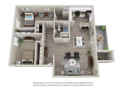 2 Bedroom 2 Bathroom 3D Floor Plan at Saratoga Ridge, Phoenix, AZ